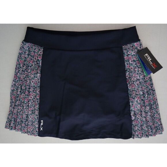 RLX Ralph Lauren Women's Sz M Navy Floral Side Pleated Performance Skort - Picture 1 of 11